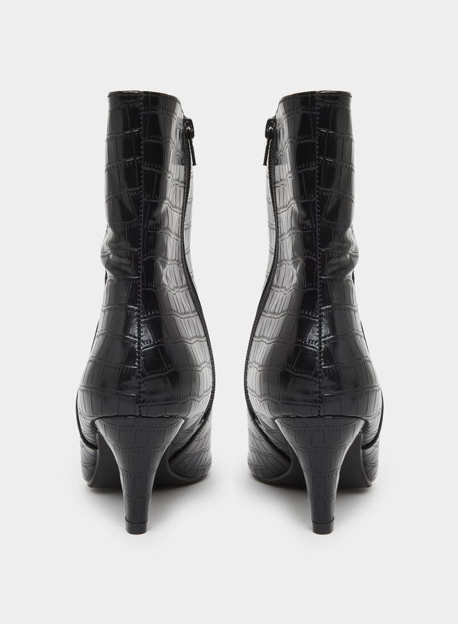 Styli Women Black Croc-Embossed Ankle Boots - Image 5